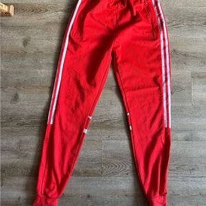 adidas Red Joggers with White Stripes